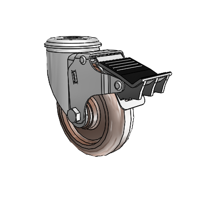 2 Series Modular Stem Zinc Swivel Caster with 4 x 1.25 Brown Thermo Wheel and Total Lock Brake