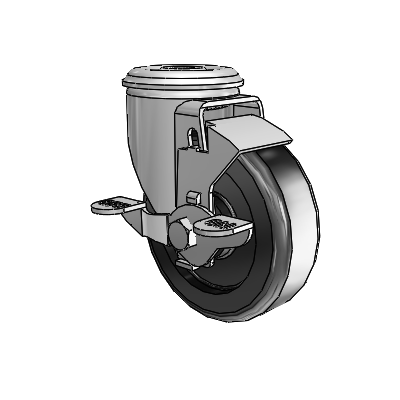 2 Series Modular Stem Zinc Swivel Caster with 4 x 1.25 Black Polyolefin Wheel and Top Lock Brake
