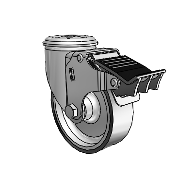 2 Series Modular Stem Zinc Swivel Caster with 4 x 1.25 Black on Silver ThermoTech Wheel and Total Lock Brake