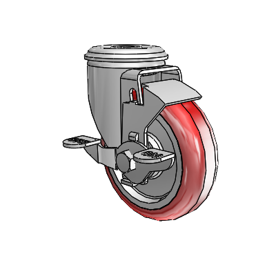 2 Series Modular Stem Zinc Swivel Caster with 4 x 1.25 Maroon on Grey Polyurethane HI-TECH Wheel and Top Lock Brake