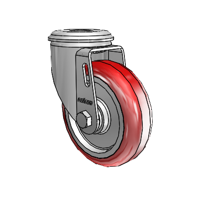 2 Series Modular Stem Zinc Swivel Caster with 4 x 1.25 Maroon on Grey Polyurethane HI-TECH Wheel