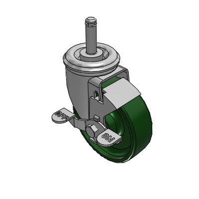 2 Series Casters Grip Ring Stem Caster with 4 x 1.25 Cast Iron Wheel and Top Lock Brake