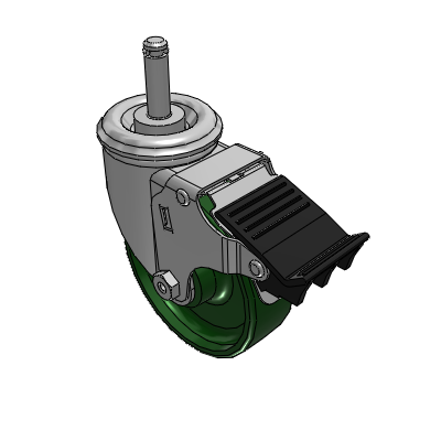 2 Series Casters Grip Ring Stem Caster with 4 x 1.25 Cast Iron Wheel and Total Lock Brake