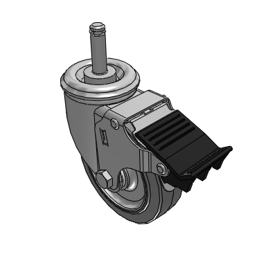 2 Series Casters Grip Ring Stem Caster with 4 x 1.25 Performa Rubber (Flat) Wheel and Total Lock Brake