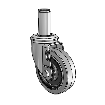 2 Series Grip Ring Stem Zinc Swivel Caster with 4 x 1.25 Grey on Black Performa Rubber (Flat/Conductive) Wheel