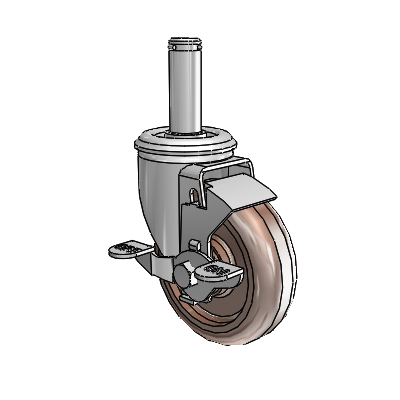 2 Series Grip Ring Stem Zinc Swivel Caster with 4 x 1.25 Brown Thermo Wheel and Top Lock Brake