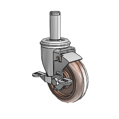 2 Series Grip Ring Stem Zinc Swivel Caster with 4 x 1.25 Brown Thermo Wheel and Top Lock Brake