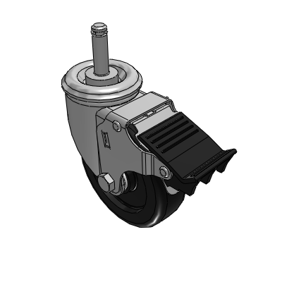 2 Series Casters Grip Ring Stem Caster with 4 x 1.25 Polyolefin Wheel and Total Lock Brake