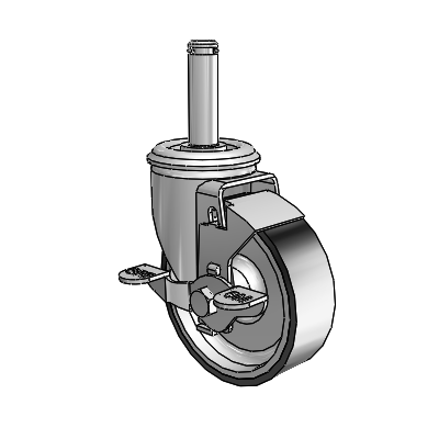 2 Series Grip Ring Stem Zinc Swivel Caster with 4 x 1.25 Black on Silver ThermoTech Wheel and Top Lock Brake