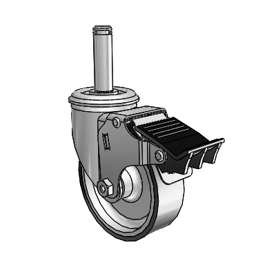 2 Series Grip Ring Stem Zinc Swivel Caster with 4 x 1.25 Black on Silver ThermoTech Wheel and Total Lock Brake