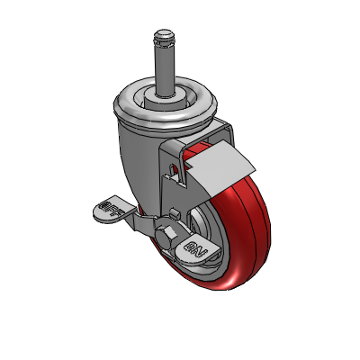 2 Series Casters Grip Ring Stem Caster with 4 x 1.25 Polyurethane HI-TECH Wheel and Top Lock Brake