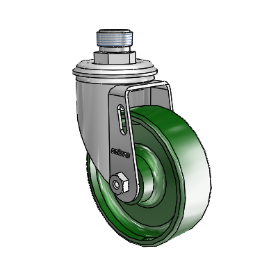 2 Series Pipe Thread Stem Zinc Swivel Caster with 4 x 1.25 Green Cast Iron Wheel