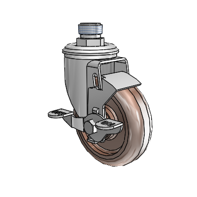 2 Series Pipe Thread Stem Zinc Swivel Caster with 4 x 1.25 Brown Thermo Wheel and Top Lock Brake