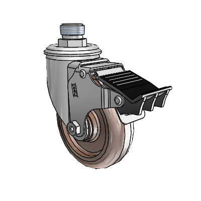 2 Series Pipe Thread Stem Zinc Swivel Caster with 4 x 1.25 Brown Thermo Wheel and Total Lock Brake