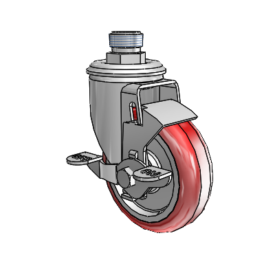 2 Series Pipe Thread Stem Zinc Swivel Caster with 4 x 1.25 Maroon on Grey Polyurethane HI-TECH Wheel and Top Lock Brake