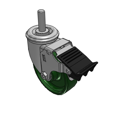 2 Series Casters Threaded Stem Caster with 4 x 1.25 Cast Iron Wheel and Total Lock Brake