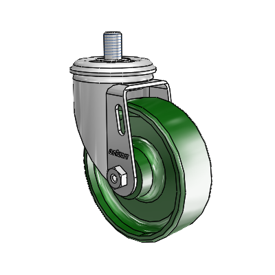 2 Series Threaded Stem Zinc Swivel Caster with 4 x 1.25 Green Cast Iron Wheel