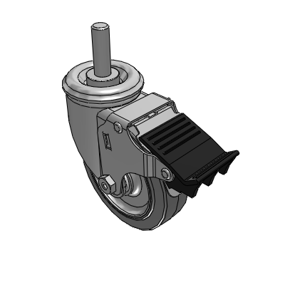2 Series Casters Threaded Stem Caster with 4 x 1.25 Performa Rubber (Flat) Wheel and Total Lock Brake