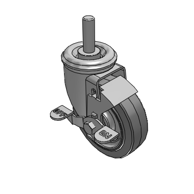2 Series Casters Threaded Stem Caster with 4 x 1.25 Performa Rubber (Flat) Wheel and Top Lock Brake