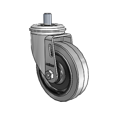 2 Series Threaded Stem Zinc Swivel Caster with 4 x 1.25 Grey on Black Performa Rubber (Flat/Conductive) Wheel
