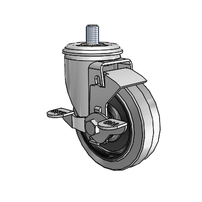 2 Series Threaded Stem Zinc Swivel Caster with 4 x 1.25 Grey on Black Performa Rubber (Flat/Conductive) Wheel and Top Lock Brake