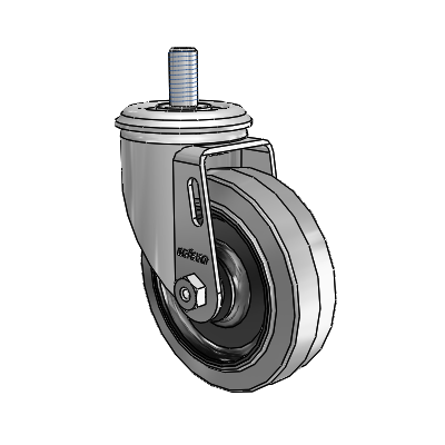 2 Series Threaded Stem Zinc Swivel Caster with 4 x 1.25 Grey on Black Performa Rubber (Flat/Conductive) Wheel