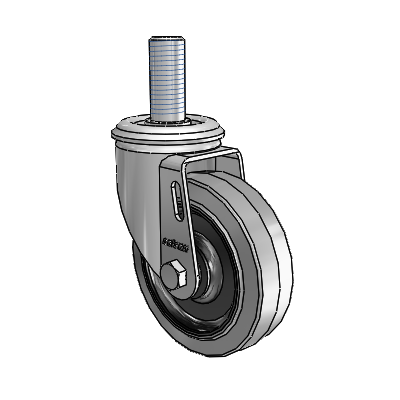 2 Series Threaded Stem Zinc Swivel Caster with 4 x 1.25 Grey on Black Performa Rubber (Flat/Conductive) Wheel