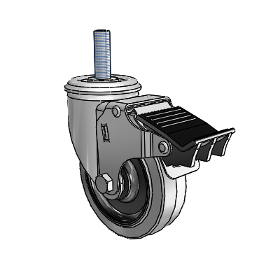 2 Series Threaded Stem Zinc Swivel Caster with 4 x 1.25 Grey on Black Performa Rubber (Flat/Conductive) Wheel and Total Lock Brake