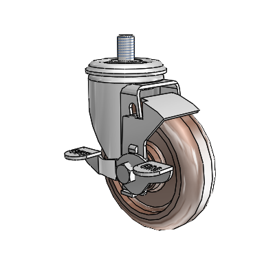 2 Series Threaded Stem Zinc Swivel Caster with 4 x 1.25 Brown Thermo Wheel and Top Lock Brake