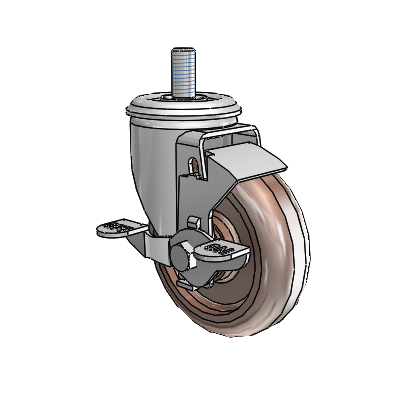 2 Series Threaded Stem Zinc Swivel Caster with 4 x 1.25 Brown Thermo Wheel and Top Lock Brake