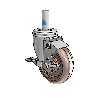 2 Series Threaded Stem Zinc Swivel Caster with 4 x 1.25 Brown Thermo Wheel and Top Lock Brake