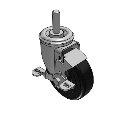 2 Series Casters Threaded Stem Caster with 4 x 1.25 Polyolefin Wheel and Top Lock Brake