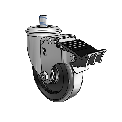 2 Series Threaded Stem Zinc Swivel Caster with 4 x 1.25 Black Polyolefin Wheel and Total Lock Brake