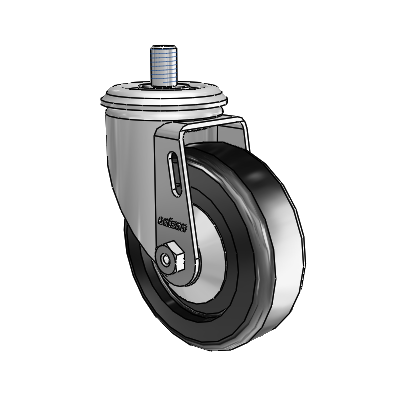 Roulette pivotante en zinc à tige filetée de la série 2, équipée de 4 roues en polyoléfine noire de 1,25