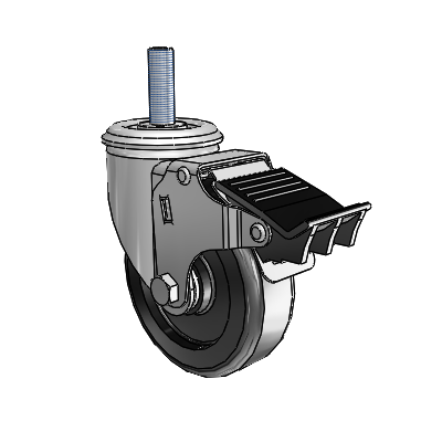 2 Series Threaded Stem Zinc Swivel Caster with 4 x 1.25 Black Polyolefin Wheel and Total Lock Brake