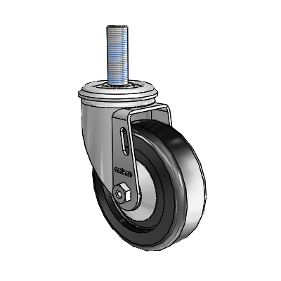 2 Series Threaded Stem Zinc Swivel Caster with 4 x 1.25 Black Polyolefin Wheel