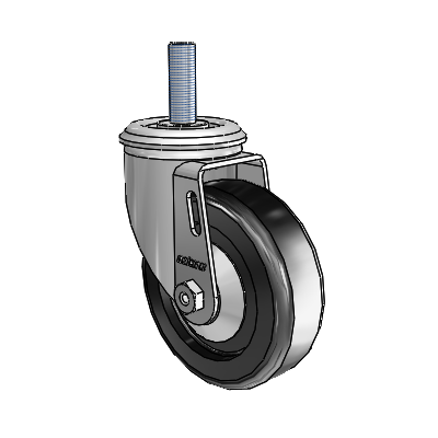 2 Series Threaded Stem Zinc Swivel Caster with 4 x 1.25 Black Polyolefin Wheel