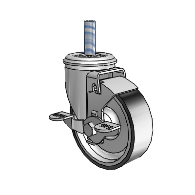 2 Series Threaded Stem Zinc Swivel Caster with 4 x 1.25 Black on Silver ThermoTech Wheel and Top Lock Brake