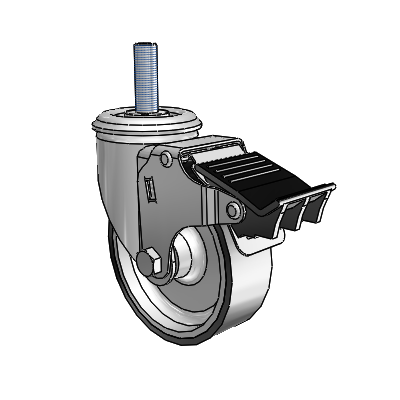 2 Series Threaded Stem Zinc Swivel Caster with 4 x 1.25 Black on Silver ThermoTech Wheel and Total Lock Brake
