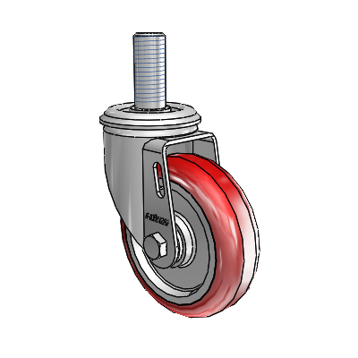 2 Series Threaded Stem Zinc Swivel Caster with 4 x 1.25 Maroon on Grey Polyurethane HI-TECH Wheel
