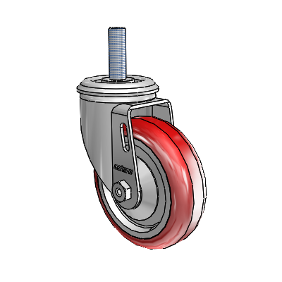 2 Series Threaded Stem Zinc Swivel Caster with 4 x 1.25 Maroon on Grey Polyurethane HI-TECH Wheel
