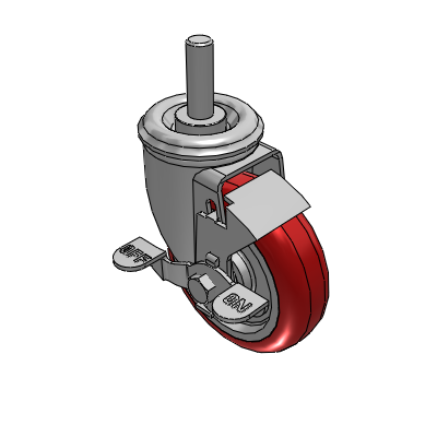 Roulettes de la série 2 : roulette à tige filetée équipée de 4 roues en polyuréthane HI-TECH de 1,25 et d'un frein à blocage par le haut