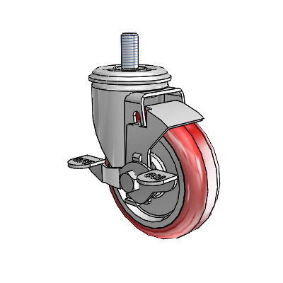 2 Series Threaded Stem Zinc Swivel Caster with 4 x 1.25 Maroon on Grey Polyurethane HI-TECH Wheel and Top Lock Brake