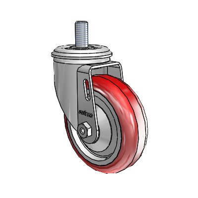 2 Series Threaded Stem Zinc Swivel Caster with 4 x 1.25 Maroon on Grey Polyurethane HI-TECH Wheel