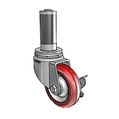 7/8" Wide Casters: Series 1 | Colson Expanding Adapter Stem Zinc Swivel Caster with 3 x 0.8750 Maroon on Grey Polyurethane HI-TECH Wheel Side Lock (BRK3)