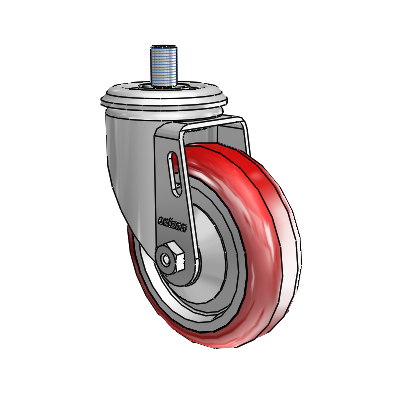 2 Series Threaded Stem Zinc Swivel Caster with 4 x 1.25 Maroon on Grey Polyurethane HI-TECH Wheel