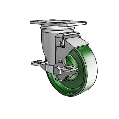 2 Series Casters Top Plate Swivel Zinc with 4 x 1.25 Green Cast Iron Wheel and Top Lock Brake
