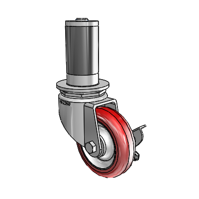 7/8" Wide Casters: Series 1 | Colson Expanding Adapter Stem Zinc Swivel Caster with 3 x 0.8750 Maroon on Grey Polyurethane HI-TECH Wheel Side Lock (BRK3)