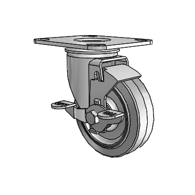 2 Series Casters Top Plate Swivel Zinc with 4 x 1.25 Grey on Grey Performa Rubber (Flat) Wheel and Top Lock Brake