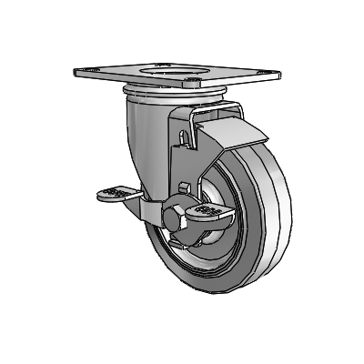 2 Series Casters Top Plate Swivel Zinc with 4 x 1.25 Grey on Grey Performa Rubber (Flat) Wheel and Top Lock Brake